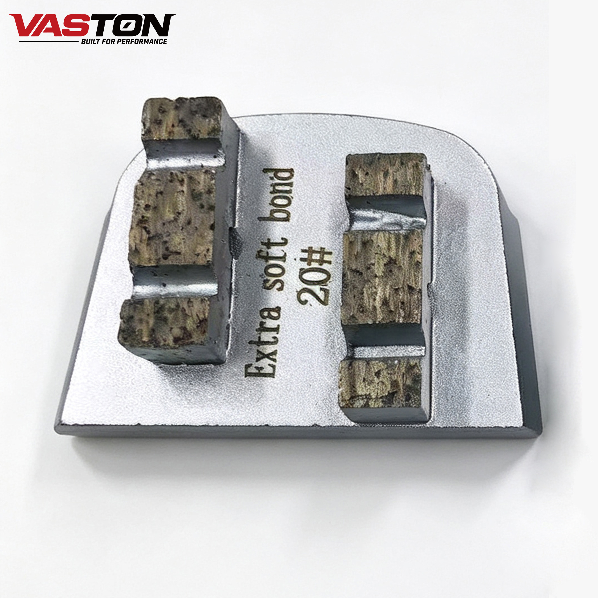 Close‑up view of double diamond segments, extra‑soft metal bond, 20 grit grinding block